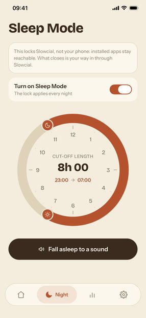 Night mode closes Slowcial, not your phone